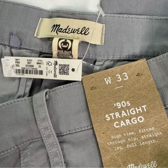 NWT Madewell Garment-Dyed 90s Straight Cargo Pant Grey Size 33 High Rise Stretch - Picture 4 of 12